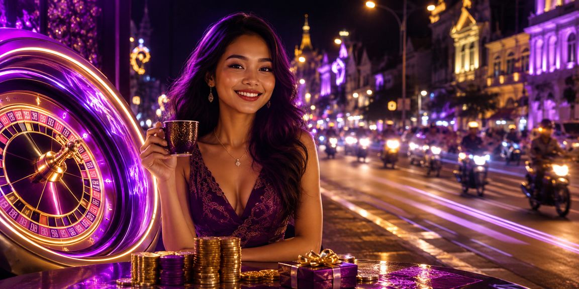 Meja roulette elegan dengan suasana santai kafe mewah yang mencerminkan pengalaman VIP