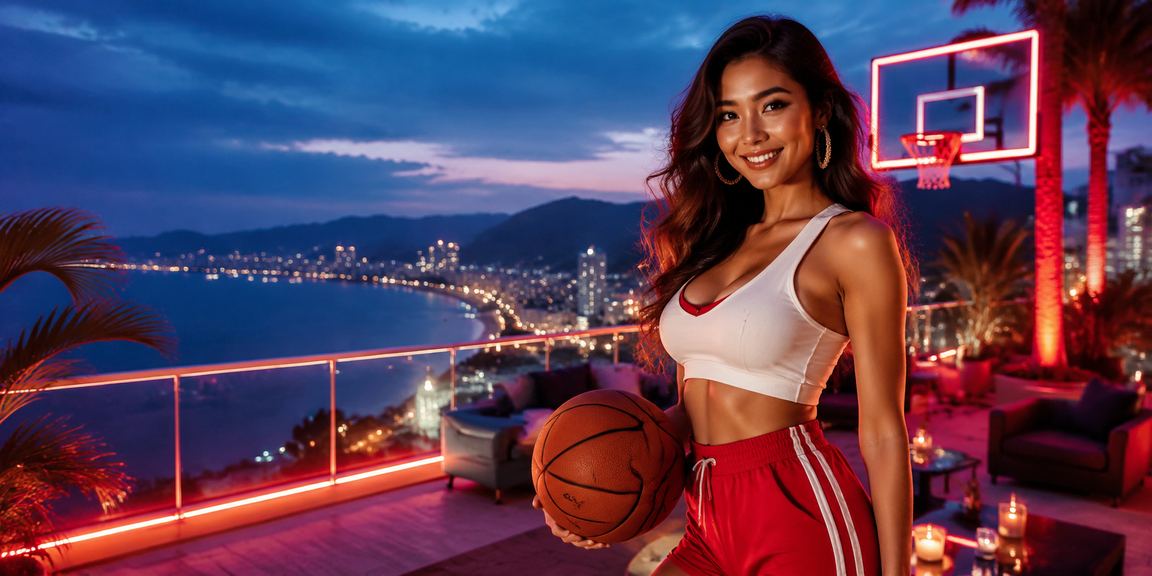 Penggemar olahraga memasang taruhan basket sambil bersantai di tepi pantai