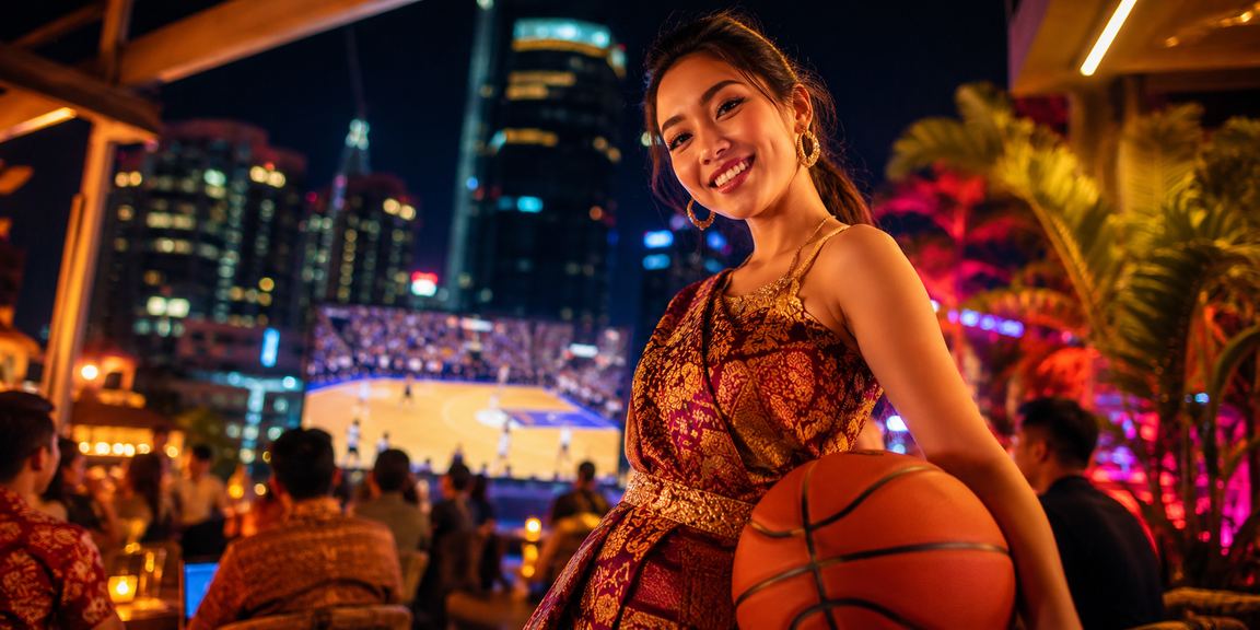 Penggemar basket menikmati taruhan olahraga di pasar malam dengan suasana yang ramai